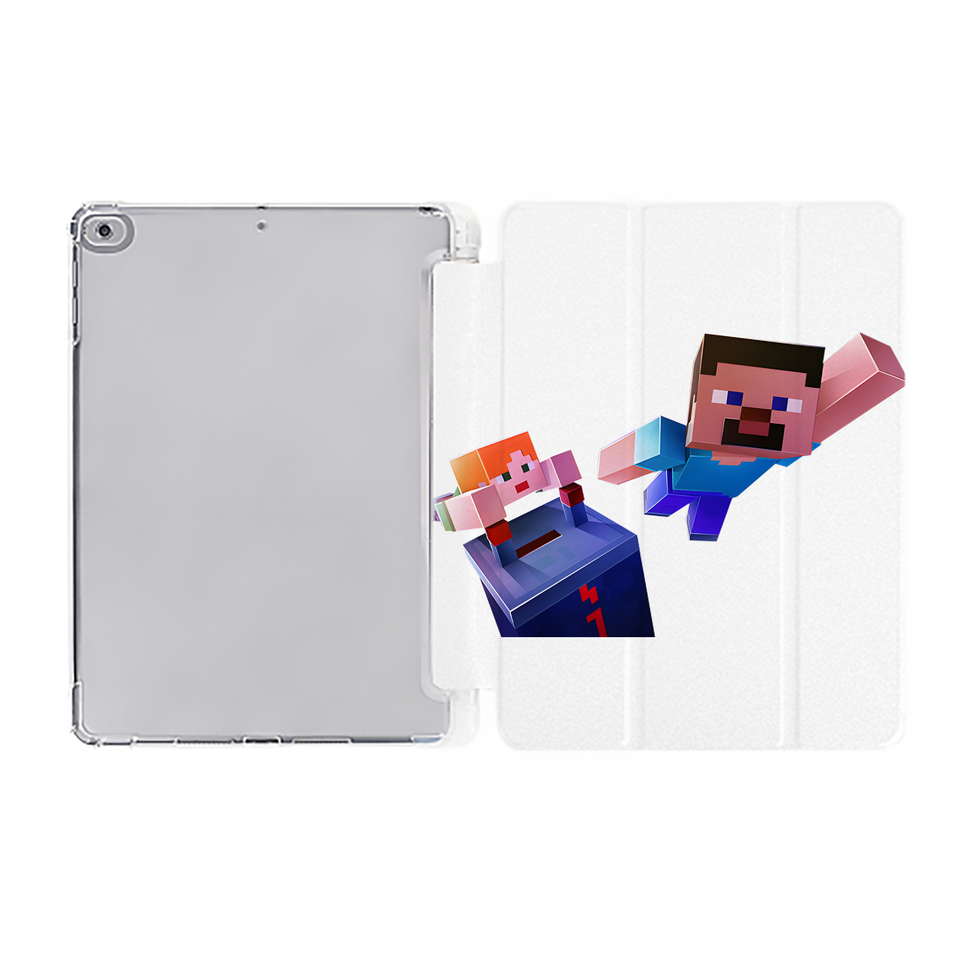 （画像用） マインクラフト ブロックの世界 Minecraft MC Block world IPad ケース ペン収納付き 三つ折りスタンド PUレザー×シリコン 対応機種9.5/10.5/10.9インチ